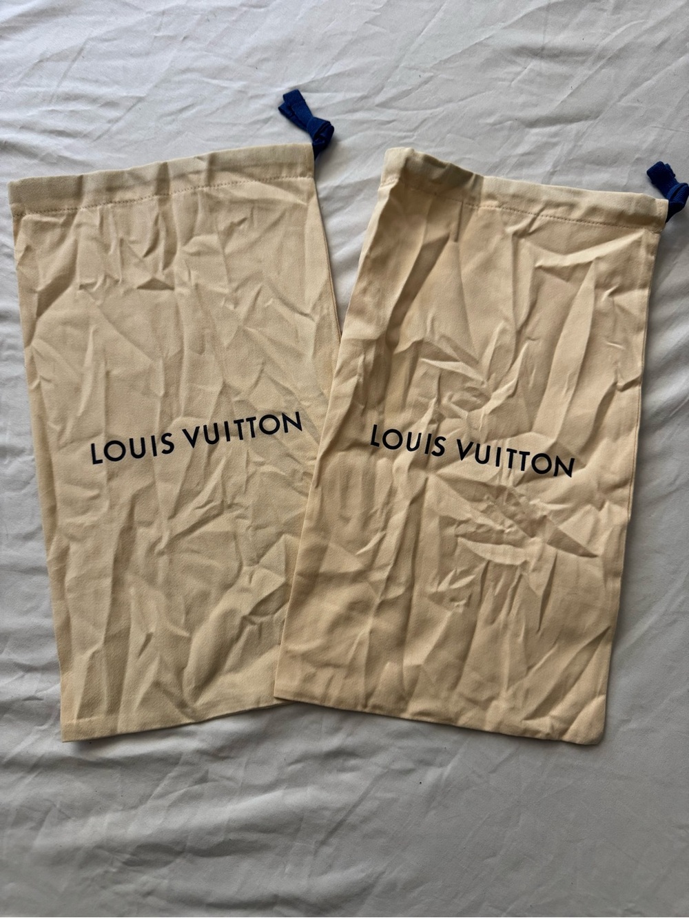 Louis Vuitton Beige Dust Bags with Navy Drawstrings (Pair)